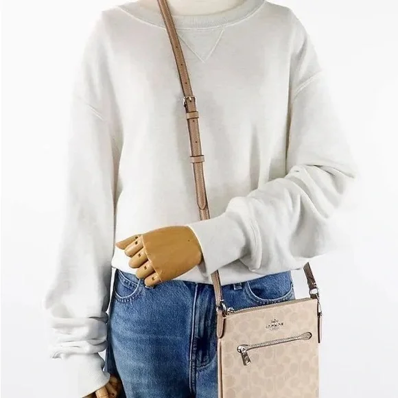 Coach Rowan File Bag in Signature Canvas Sand/Taupe with Silver Hardware - Picture 2 of 7